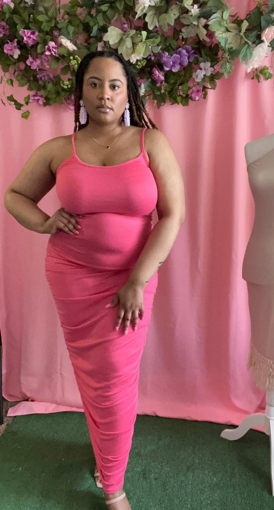 Summer Rose | Ruched Maxi Dress in Pink - The Pink TrunkMaxi Dress
