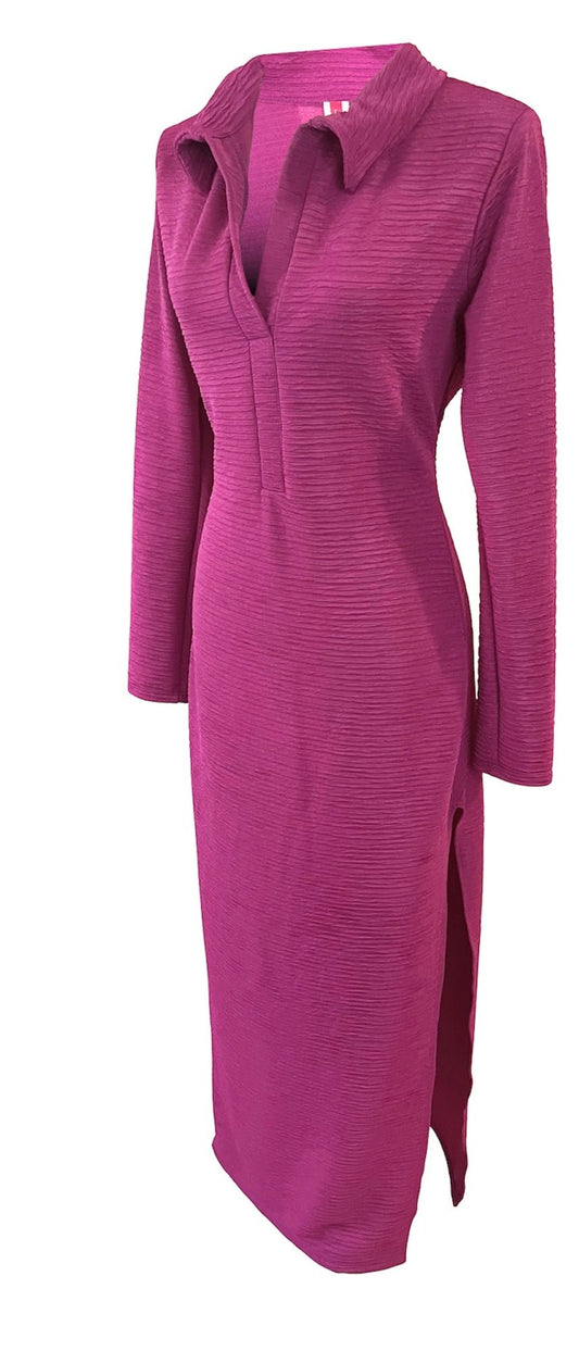 Confidently Chic- Berry Collar Maxi Dress with Slit - The Pink Trunk